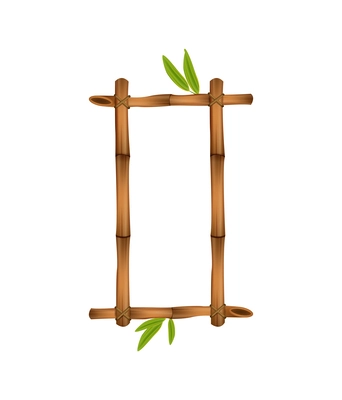 Realistic brown rectangular dry bamboo frame with green leaves vector illustration