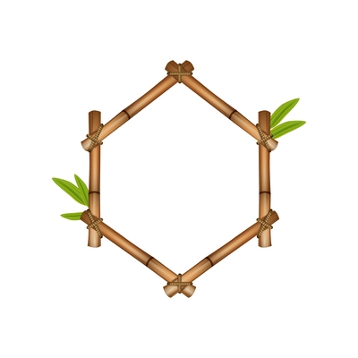Realistic dry bamboo frame decorative interior element with green leaves vector illustration