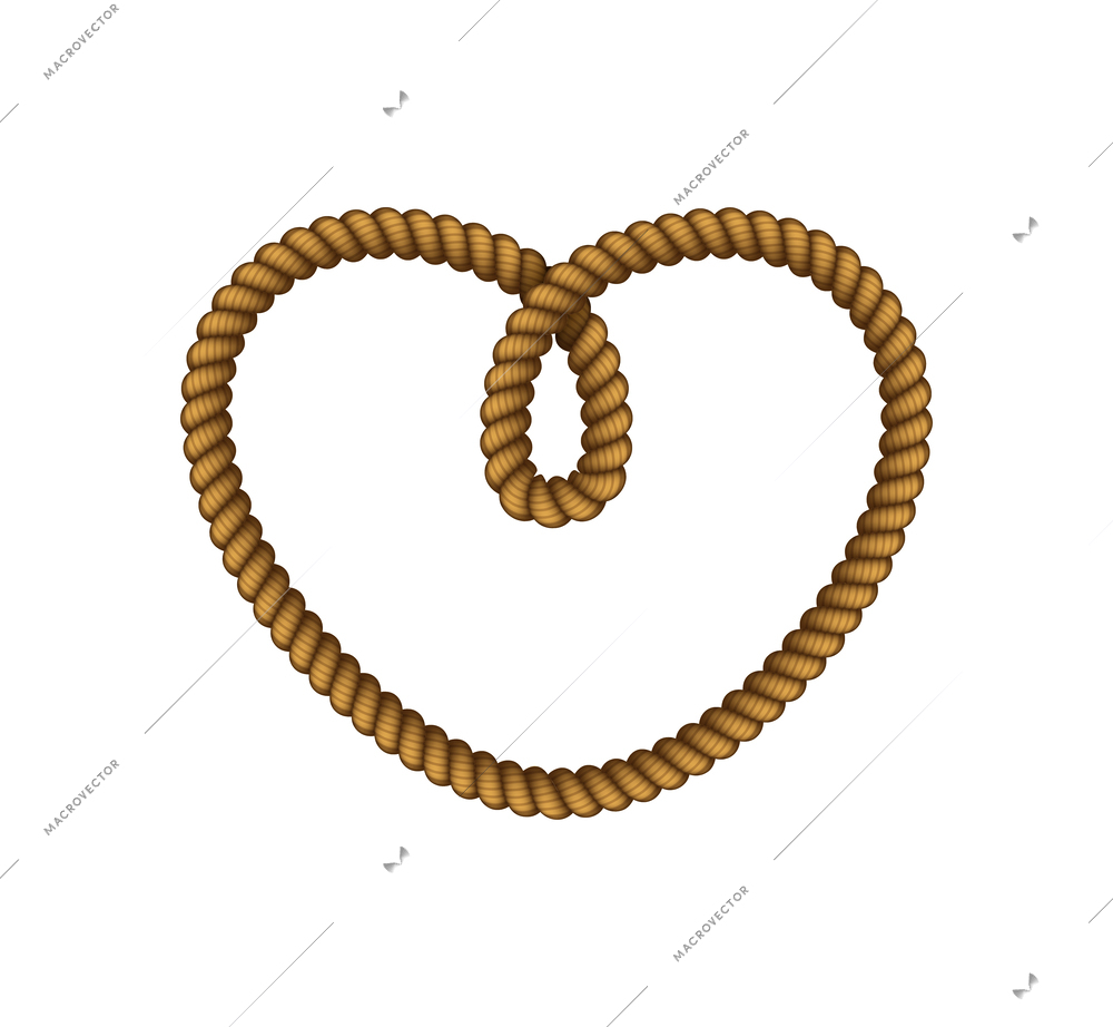 Realistic heart shaped rope frame on white background vector illustration