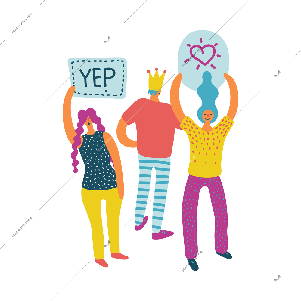 Flat activists with placards during parade vector illustration