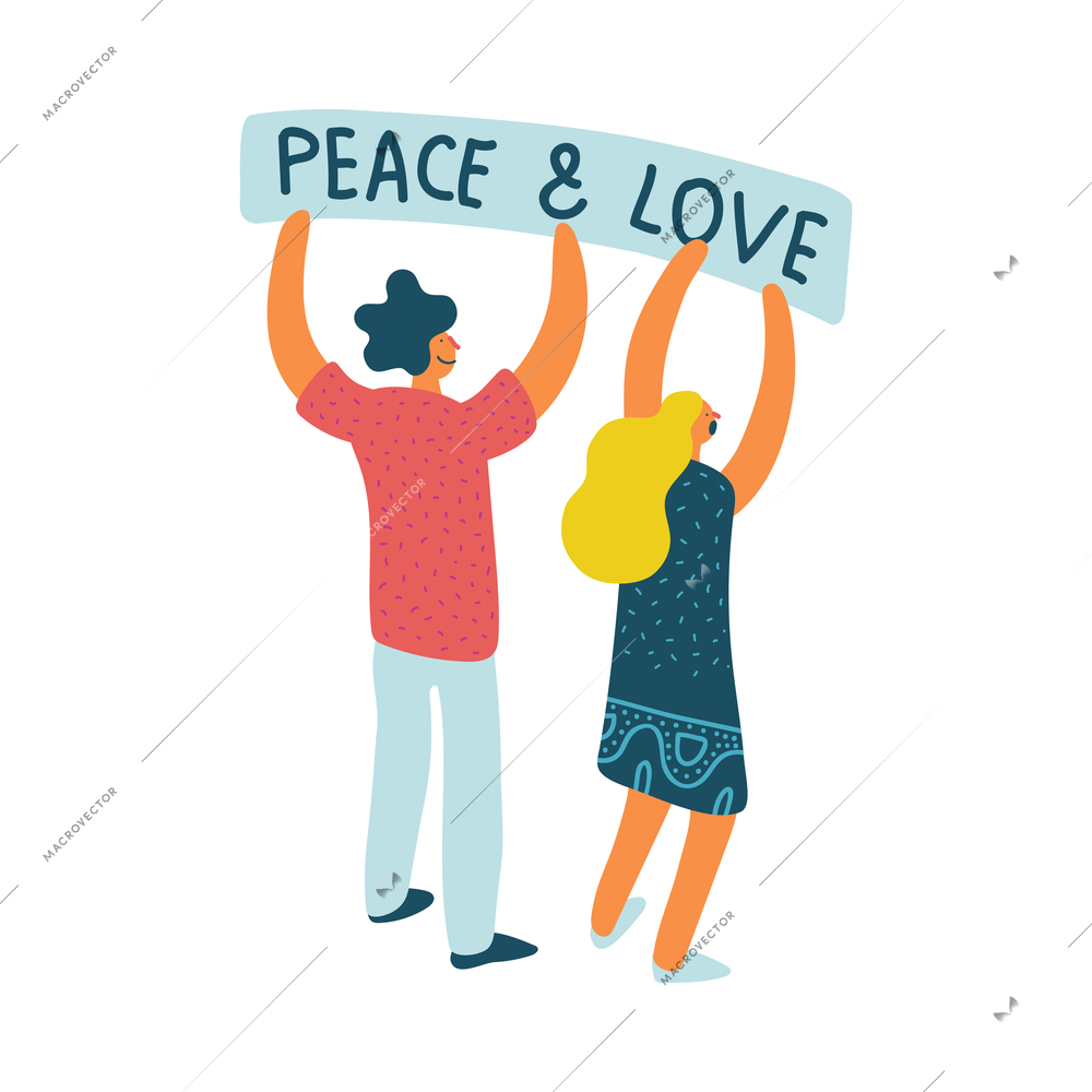 Active people with banner during street parade flat vector illustration
