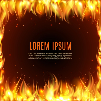 Burning fire flame frame on the black background with text in center vector illustration.