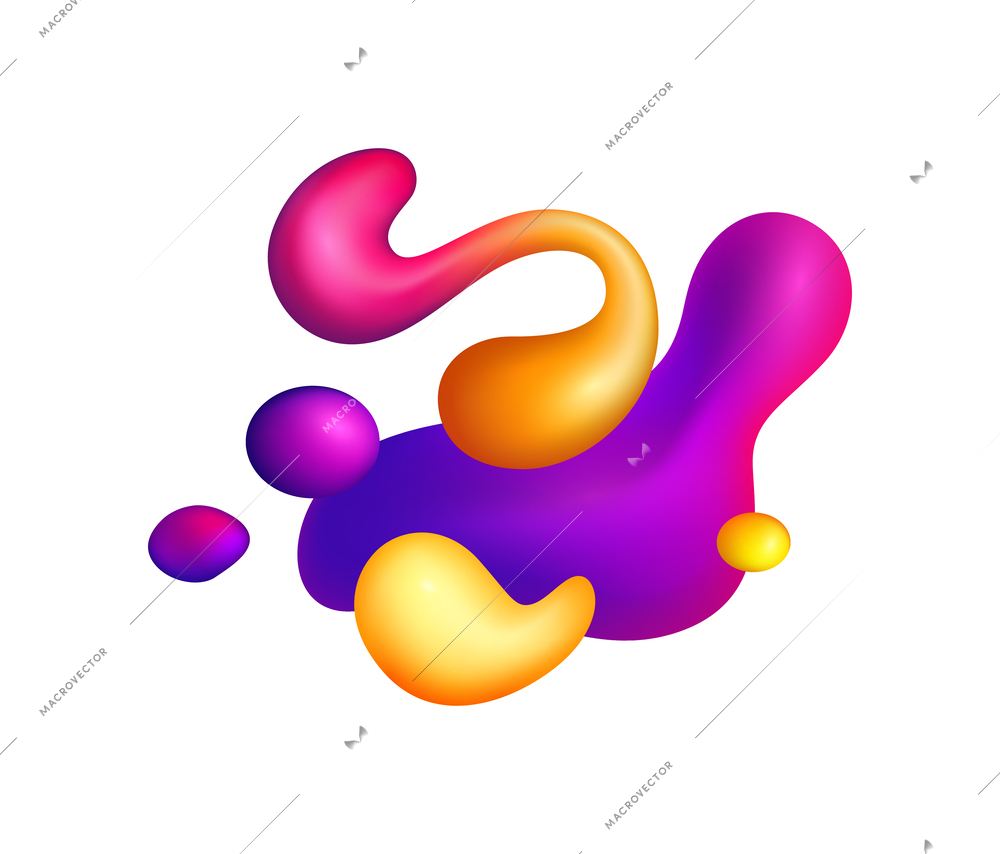 Cartoon abstract shape of holographic fluid spills on white background vector illustration