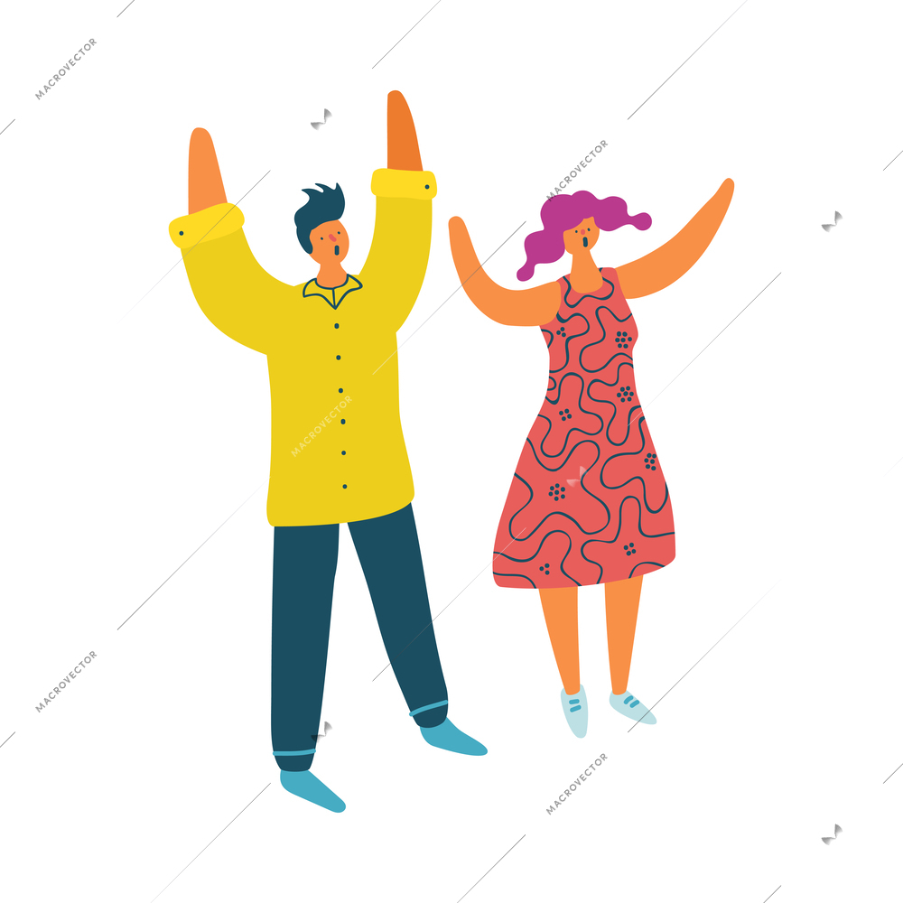 Couple of activists shouting in street flat vector illustration