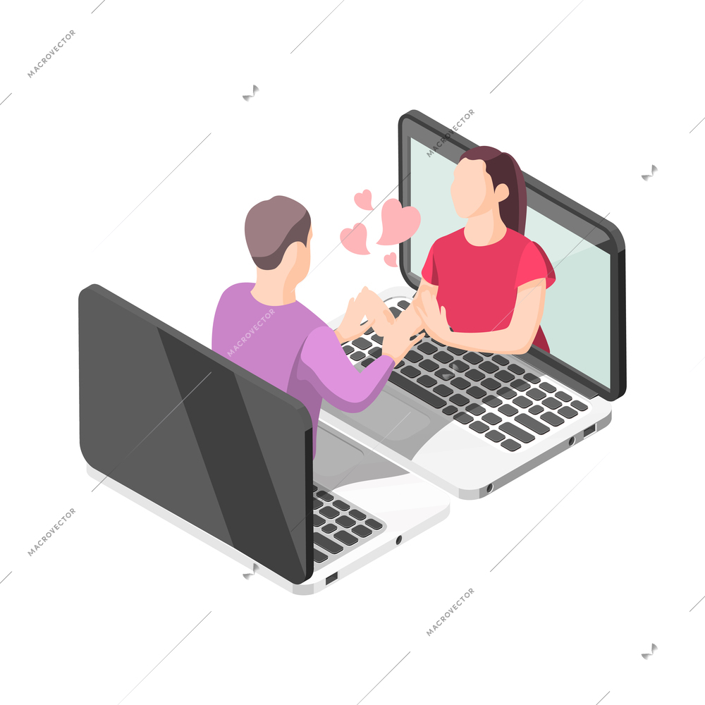 Virtual love online dating romantic relationships isometric concept icon 3d vector illustration