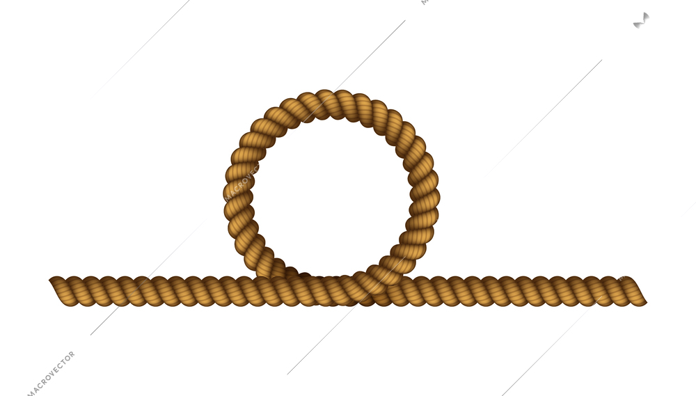 Realistic curled rope decorative element on white background vector illustration