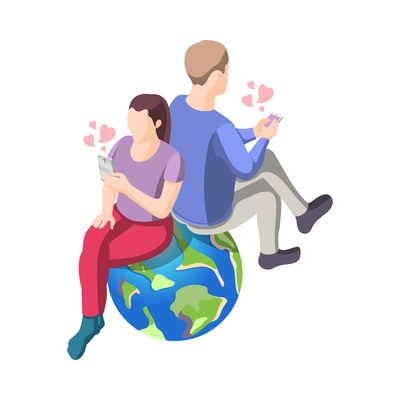 Virtual love romantic chat isometric conceptual icon 3d vector illustration