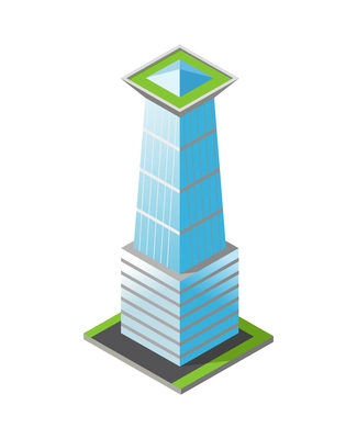 Isometric futuristic skyscraper office building 3d icon on white background vector illustration