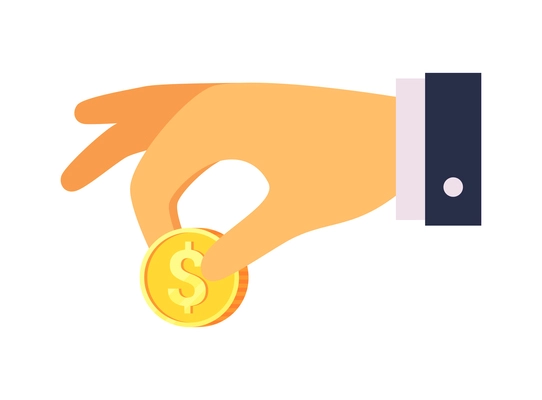 Financial operation cash flat icon with human hand holding coin vector illustration