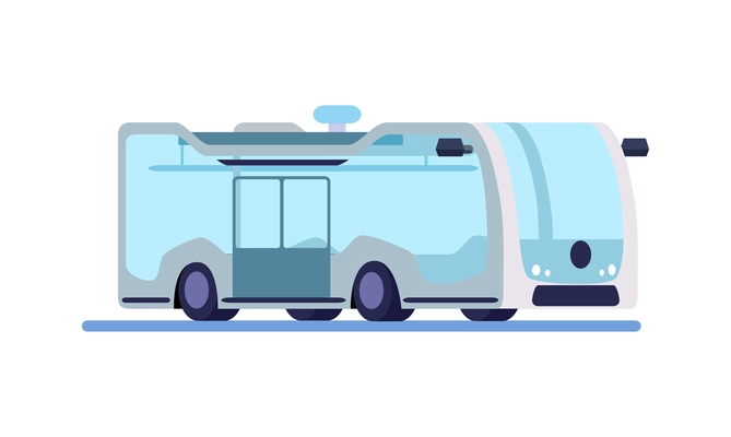 Modern unmanned bus autonomous vehicle flat icon vector illustration