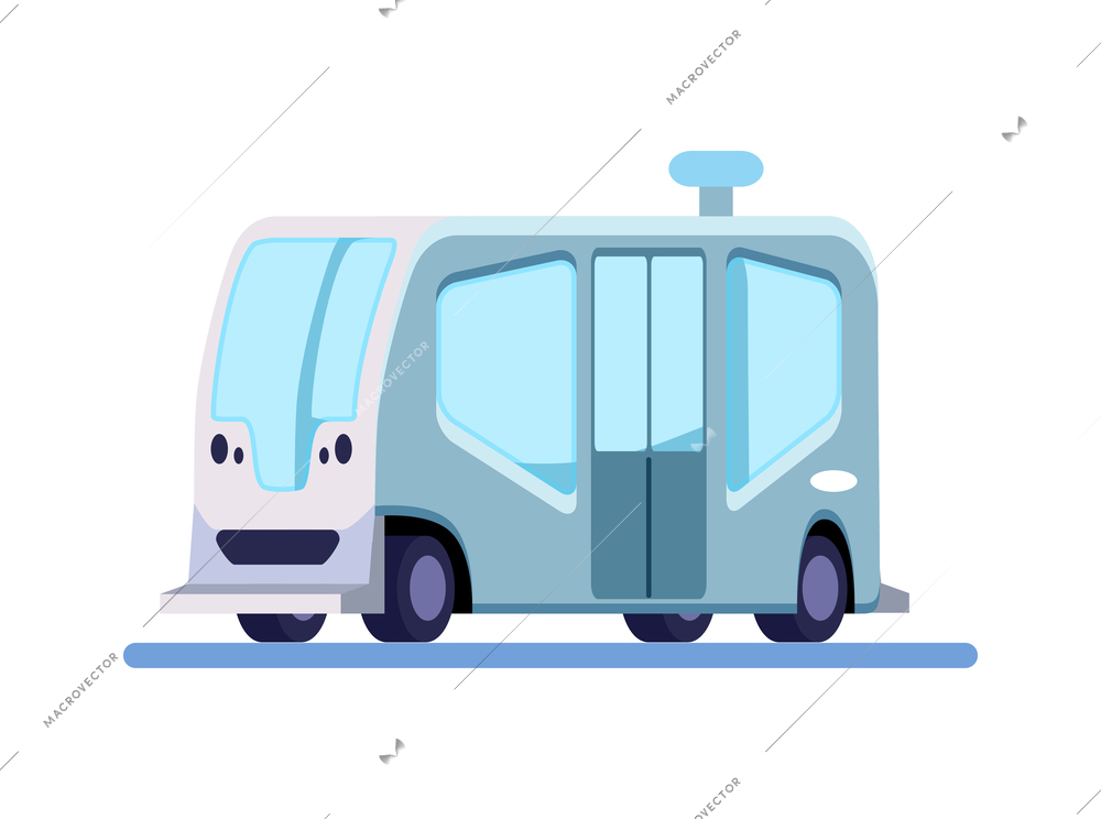 Unmanned bus autonomous vehicle flat icon vector illustration