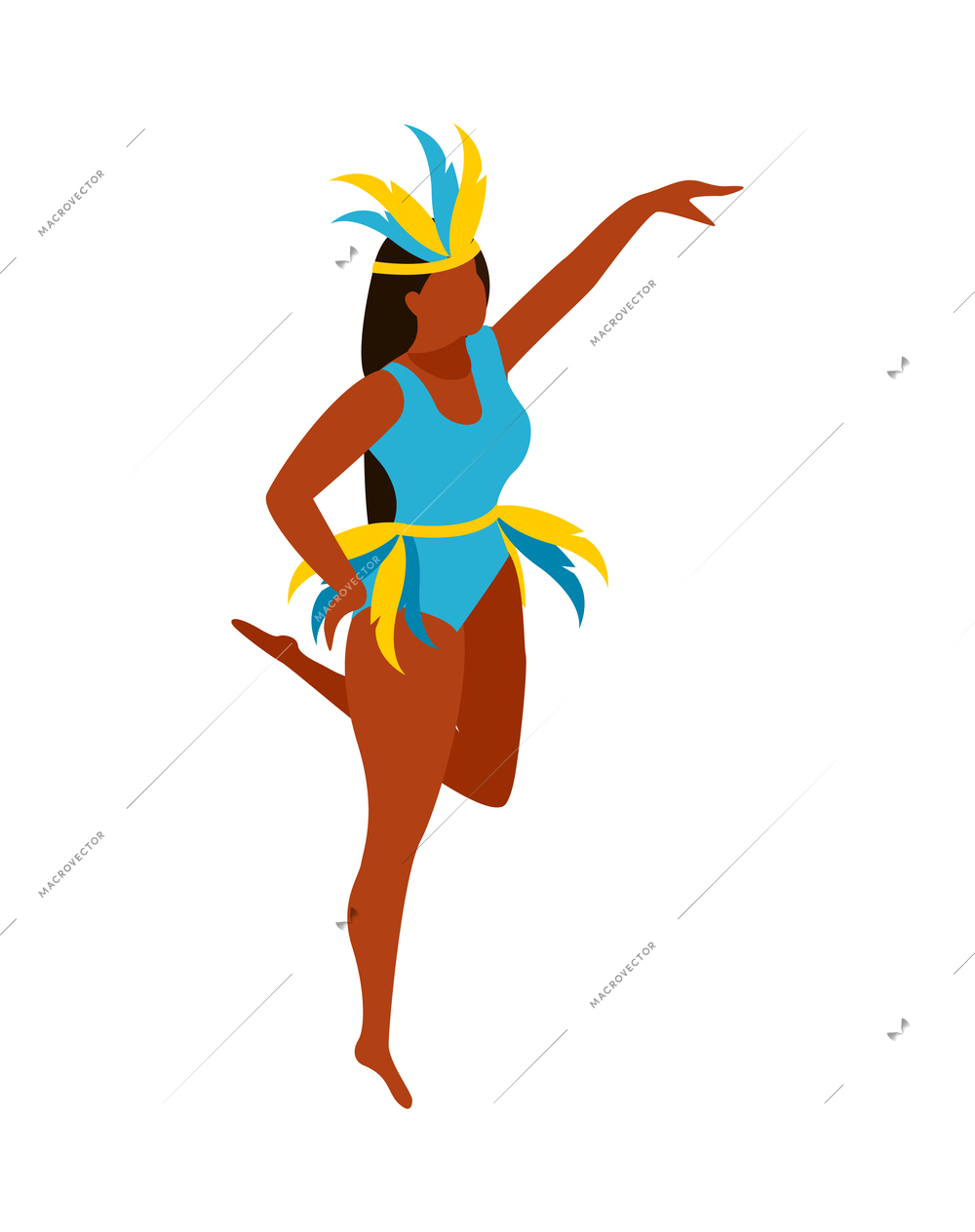 Isometric woman dancing at brazilian carnival on white background vector illustration