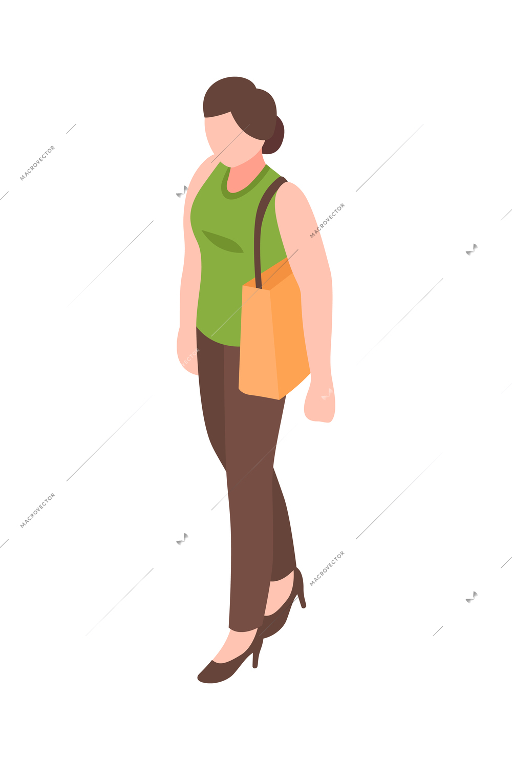 Faceless woman with bag isometric character vector illustration