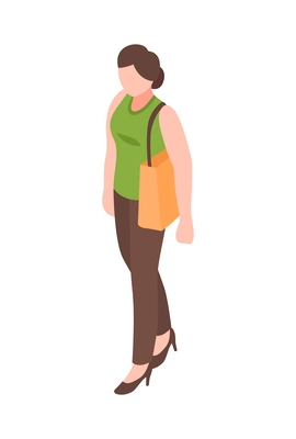 Faceless woman with bag isometric character vector illustration