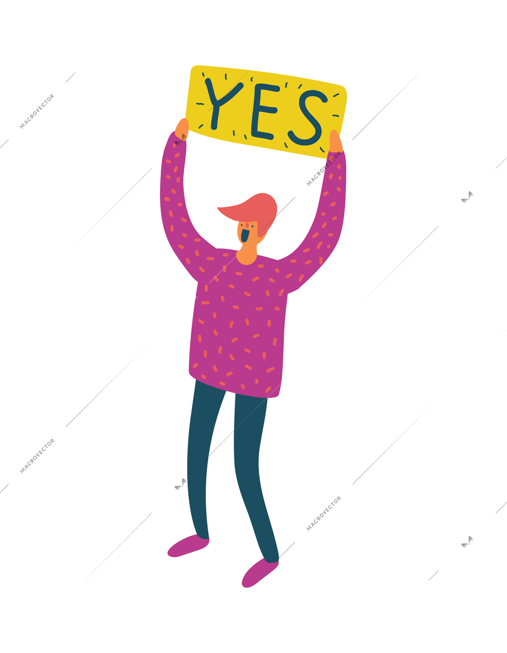 Male protester holding poster flat vector illustration