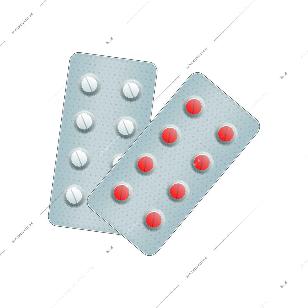 Realistic blisters with white and red pills vector illustration