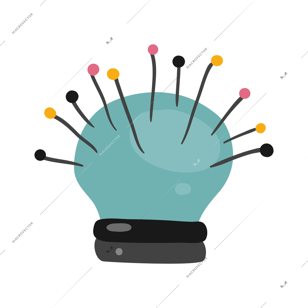 Needle pad with colorful push pins flat icon vector illustration