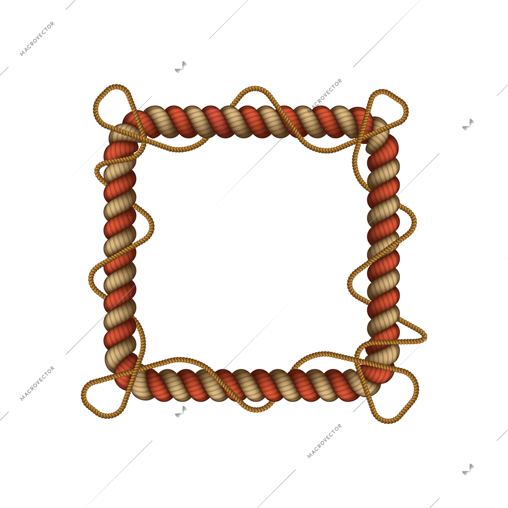 Realistic two color twisted square rope frame vector illustration