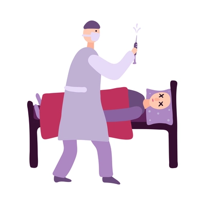 Euthanasia flat concept with dead patient and doctor holding syringe vector illustration