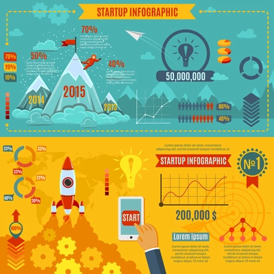 Startup infographics set with business development  market strategy charts vector illustration