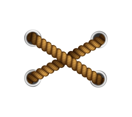 Crossed ropes with metal holes realistic decorative element vector illustration