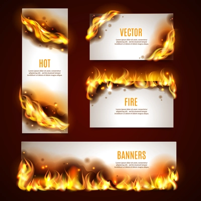 Hot fire strategic advertisement banners set for customers attraction to seasonal discount sales abstract isolated vector illustration