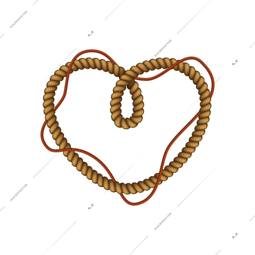 Realistic rope frame in shape of heart vector illustration