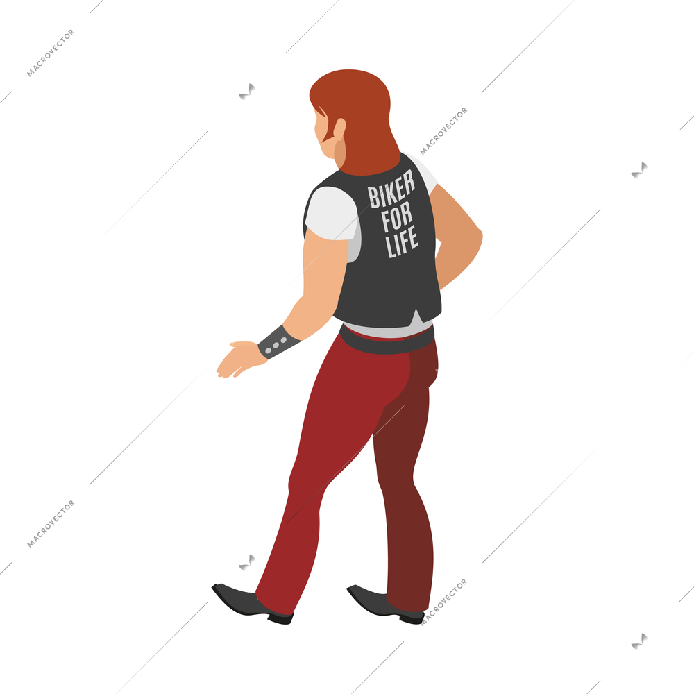 Male biker wearing leather vest isometric icon vector illustration