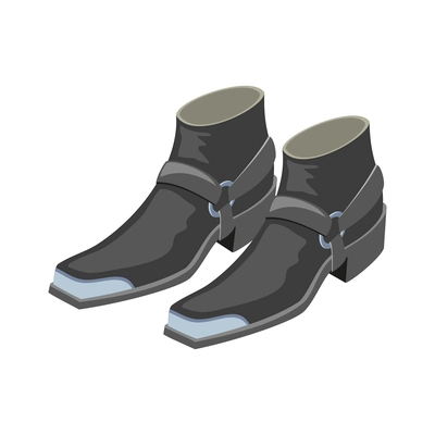 Pair of black biker boots isometric icon vector illustration