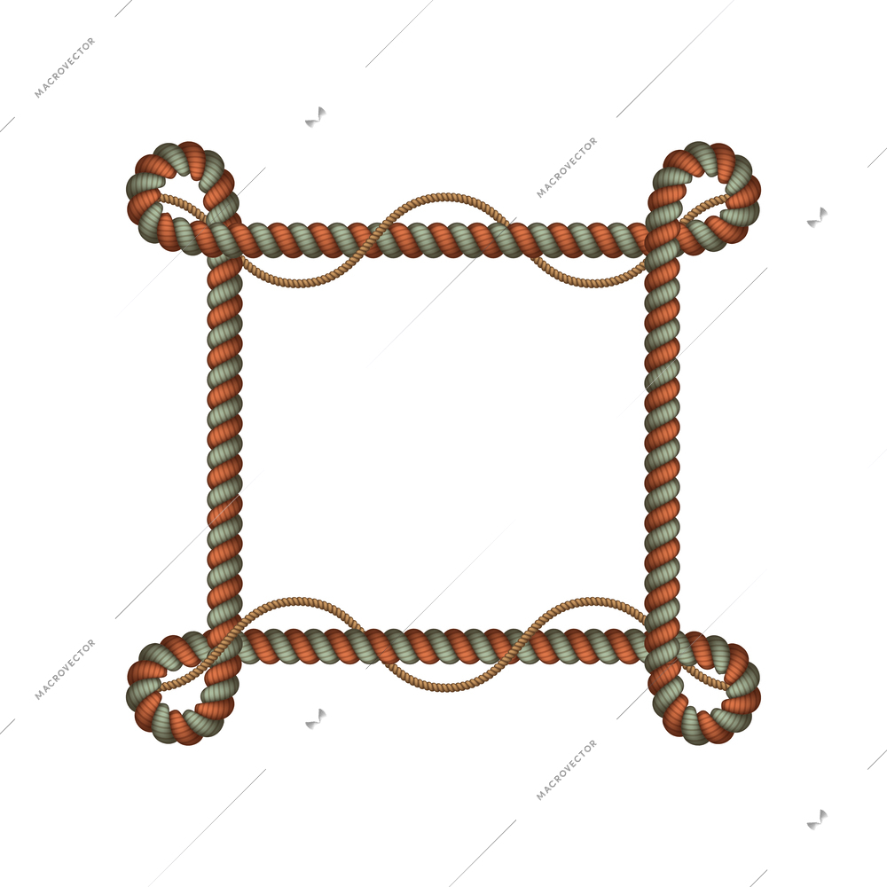 Decorative two color square rope frame realistic vector illustration