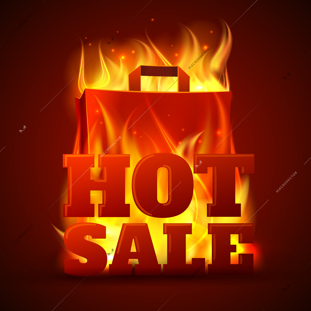 Hot sales department store outdoor advertisement billboard banner with glowing text in flames poster abstract vector illustration