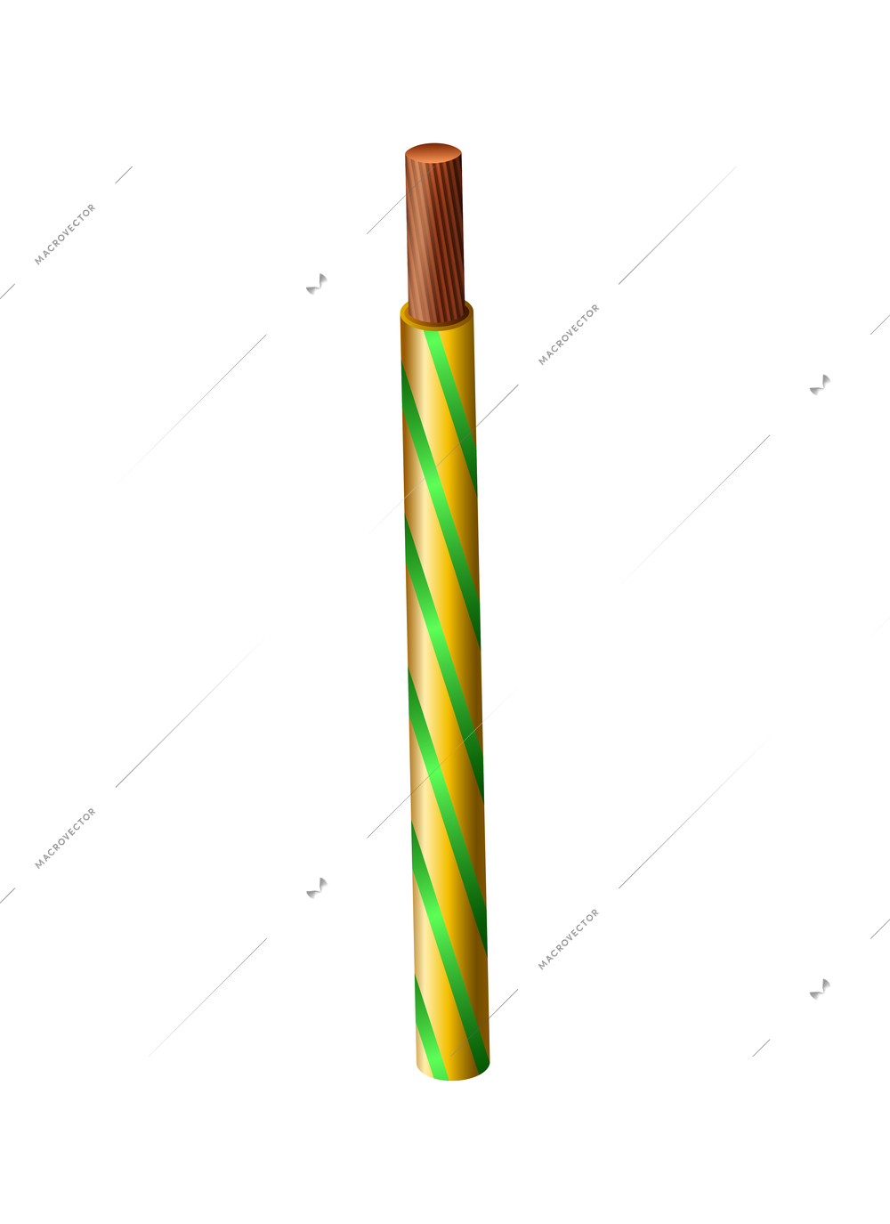 Realistic color power cable on white background isolated vector illustration