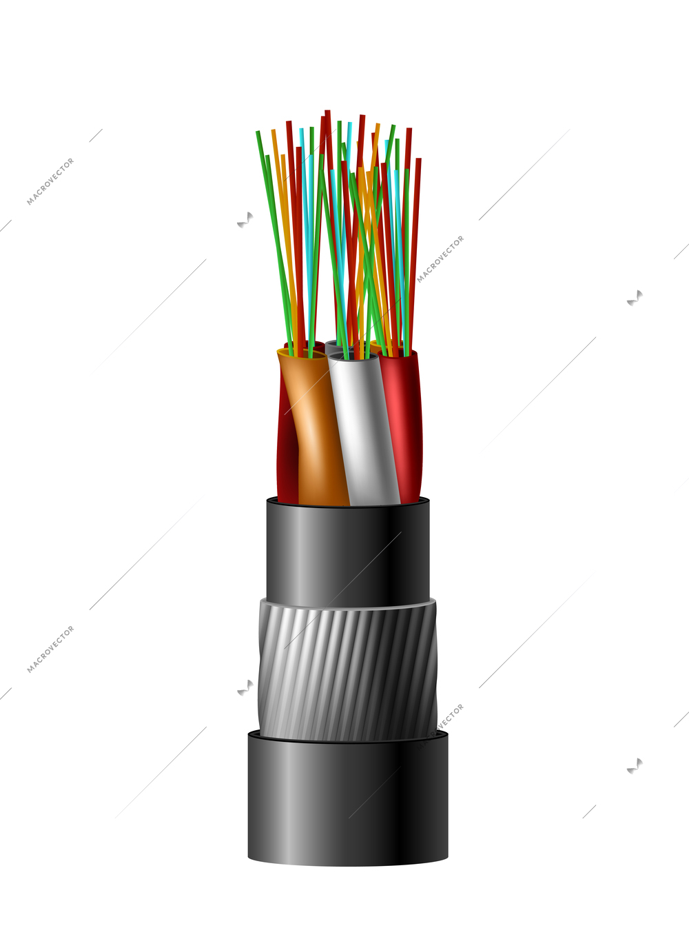 Electric cable with colorful wires realistic vector illustration