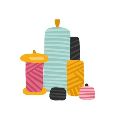 Colorful spools of thread of different sizes flat icon vector illustration