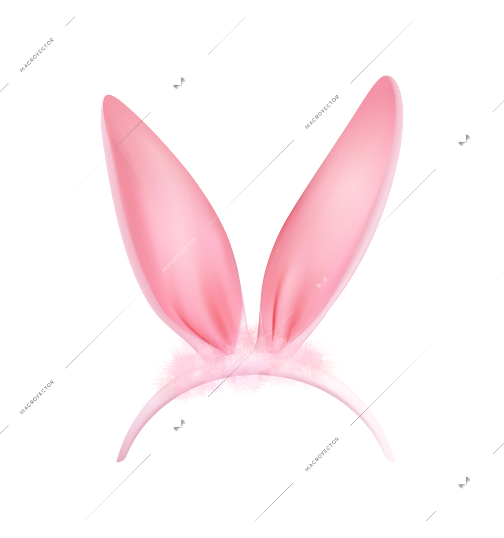 Photo booth party carnival accessory pink rabbit ears realistic vector illustration