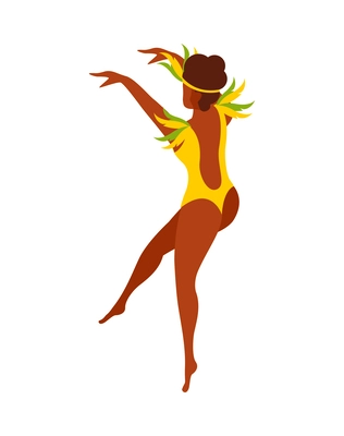 Woman wearing colorful feathers dancing at brazilian carnival back view isometric vector illustration