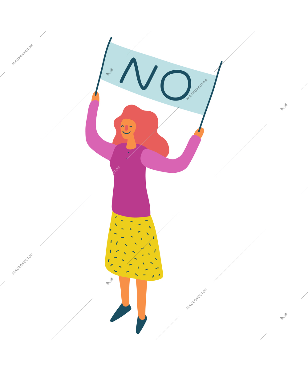 Female protester holding placard flat icon 3d vector illustration