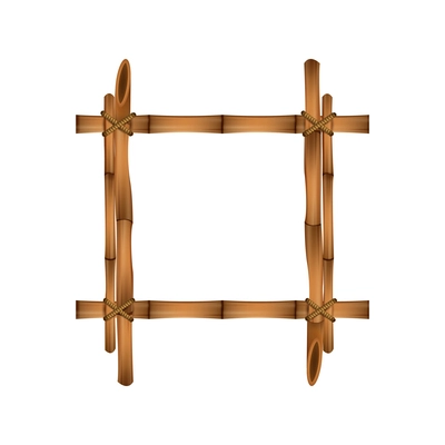 Realistic empty dry bamboo square frame isolated on white background vector illustration