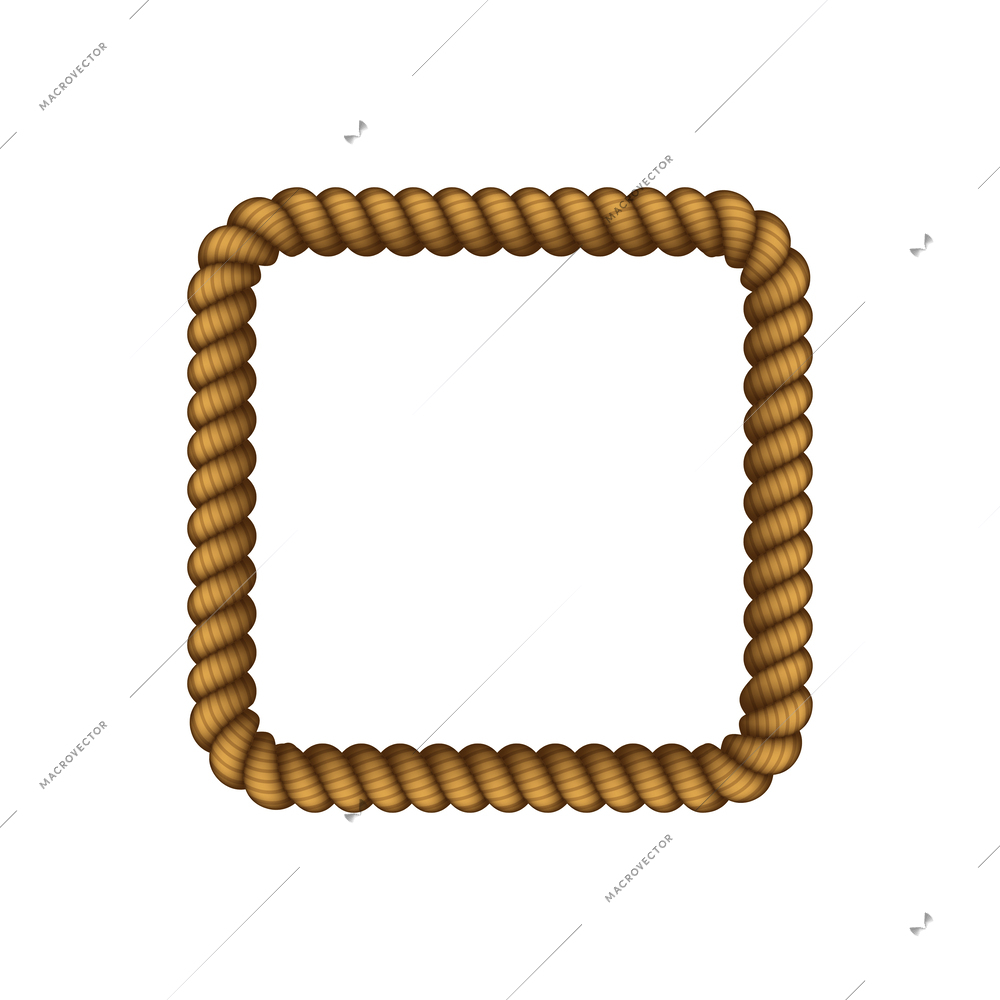 Square rope frame on white background realistic vector illustration