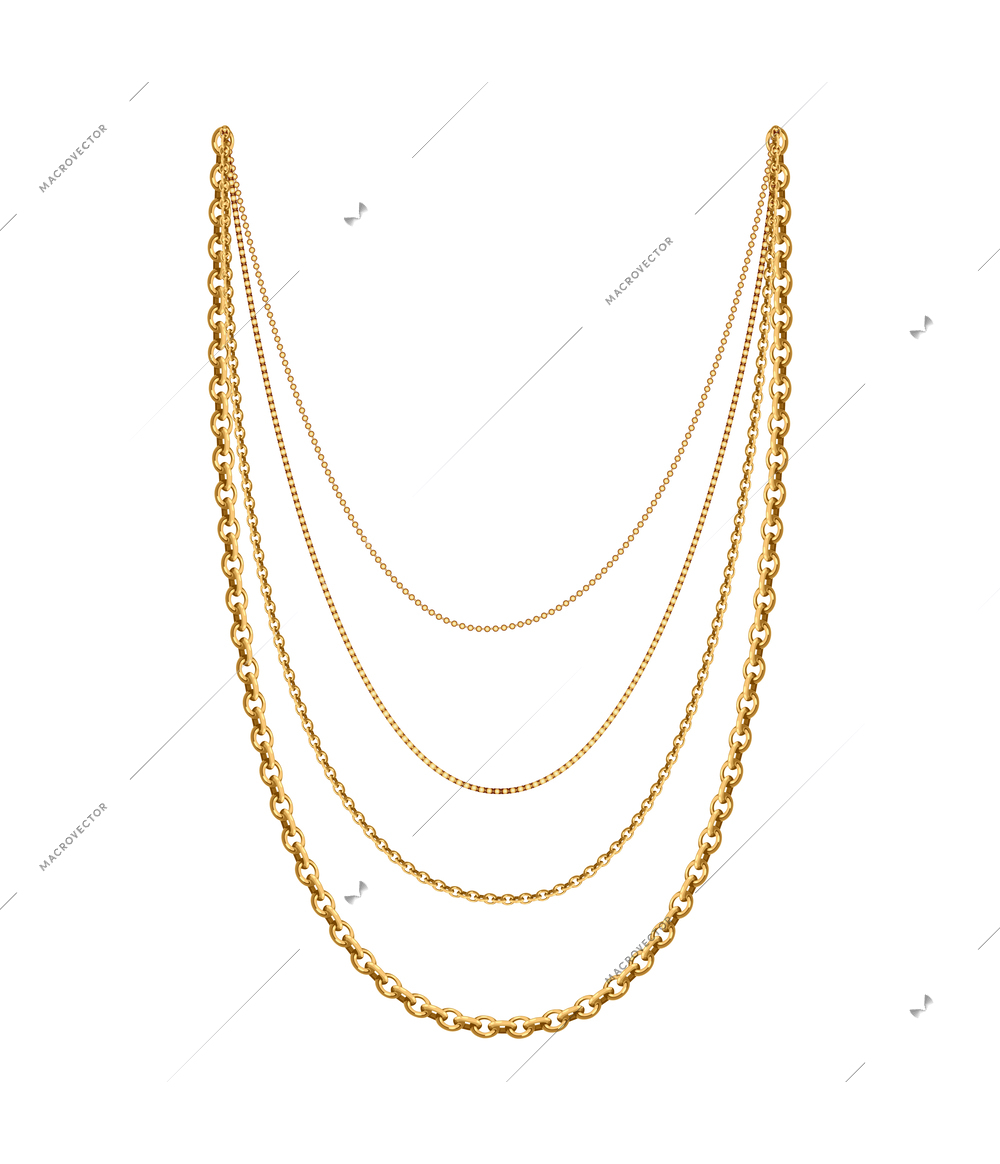 Realistic golden chain necklace on white background vector illustration