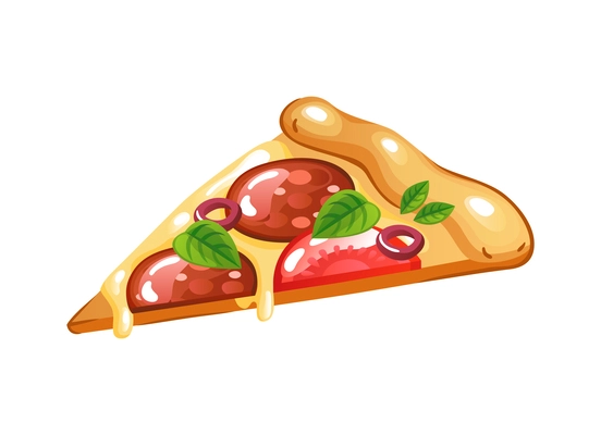 Piece of pepperoni pizza with melting cheese flat icon vector illustration