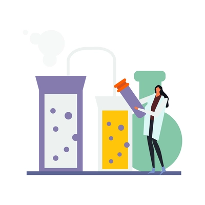 Science lab flat icon with laboratory glassware and scientist vector illustration