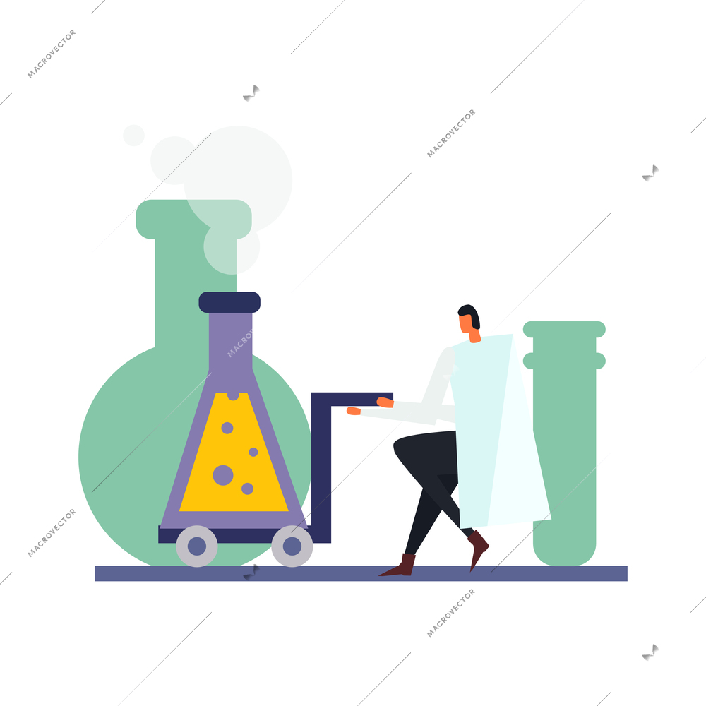 Scientist working in science lab flat icon vector illustration