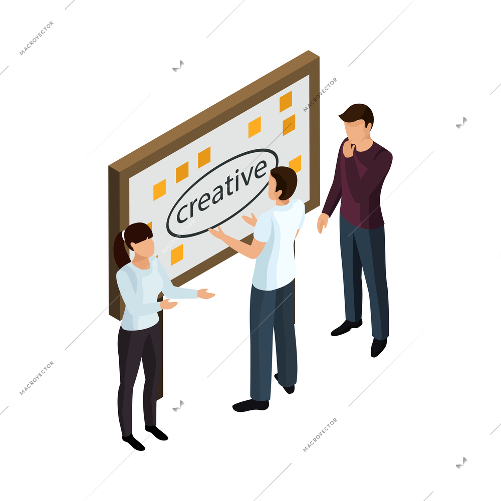 Advertising agency creative workers brainstorming ideas isometric icon vector illustration