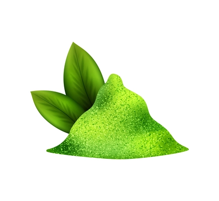 Japanese matcha green powder with leaves realistic icon vector illustration