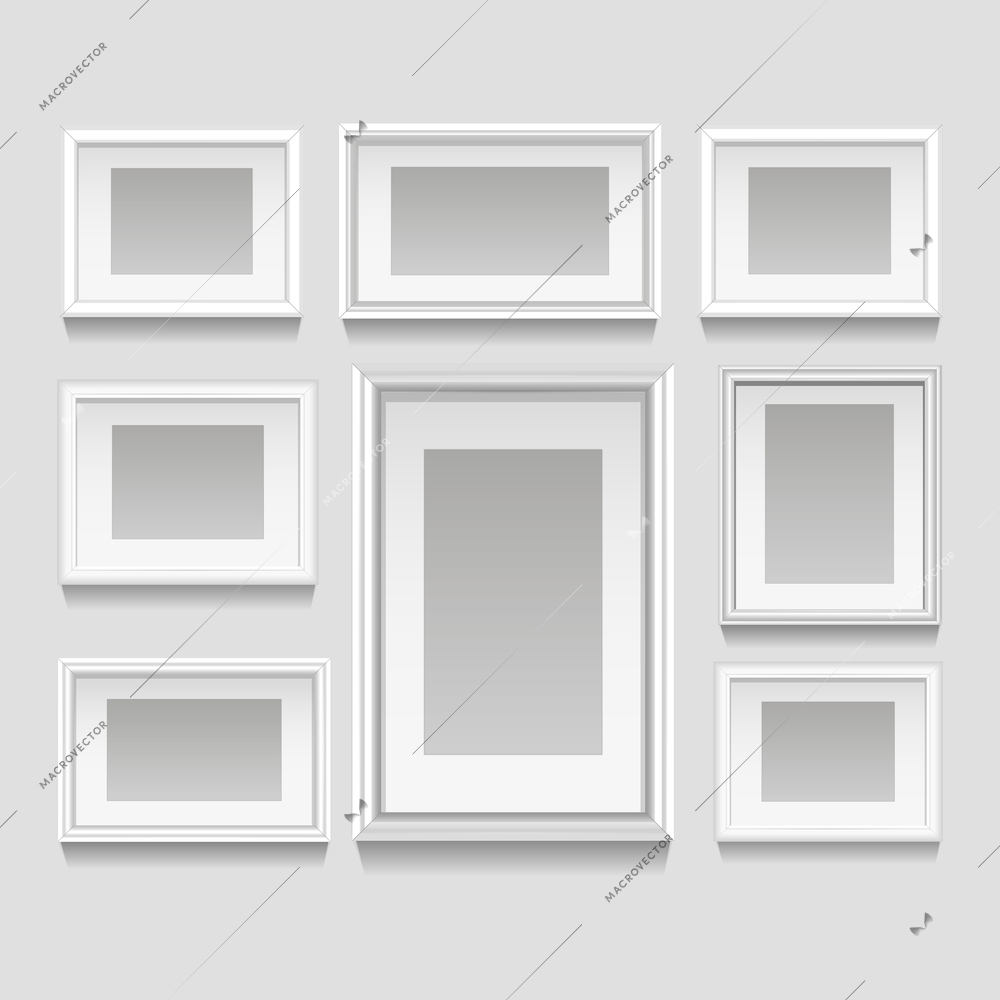 White empty realistic art picture frames set isolated vector illustration