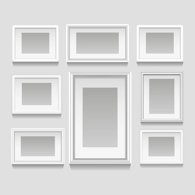 White empty realistic art picture frames set isolated vector illustration