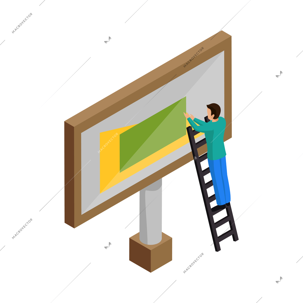 Advertising agency outdoor billboard advertisement installation isometric icon vector illustration