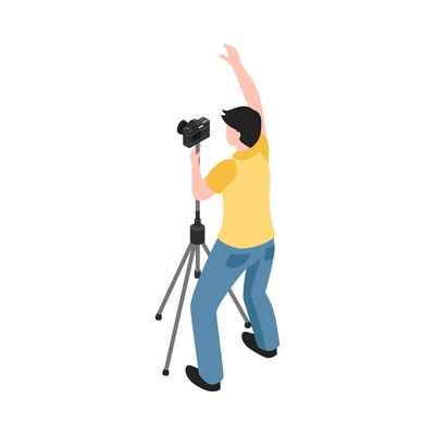 Professional photographer with camera on tripod isometric icon 3d vector illustration