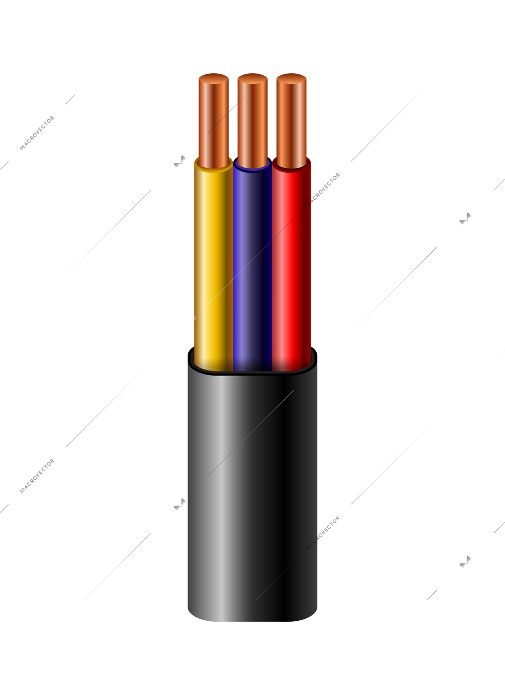 Realistic electric cable piece with copper core vector illustration